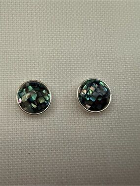 Iridescent Abalone Mosaic Stud Buttons - Green Black